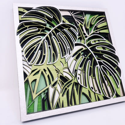 Monstera - Layered Laser Cut Wall Art | 3D Botanical Shadow Box | Tropical Leaf Wood Decor 🌿