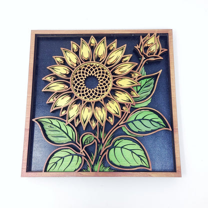 Sunflower Wall Art | Layered Laser Cut Wood | 3D Floral Home Decor | Handpainted Sunflower Sign | Nature Inspired Wall Hanging