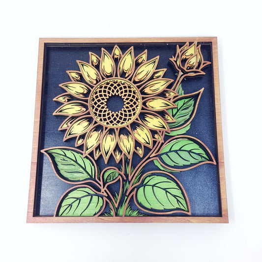 Sunflower Wall Art | Layered Laser Cut Wood | 3D Floral Home Decor | Handpainted Sunflower Sign | Nature Inspired Wall Hanging