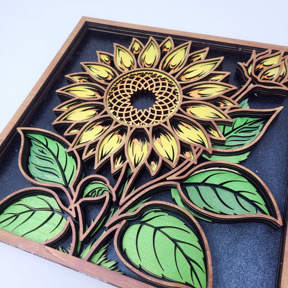Sunflower Wall Art | Layered Laser Cut Wood | 3D Floral Home Decor | Handpainted Sunflower Sign | Nature Inspired Wall Hanging