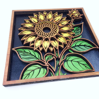 Sunflower Wall Art | Layered Laser Cut Wood | 3D Floral Home Decor | Handpainted Sunflower Sign | Nature Inspired Wall Hanging