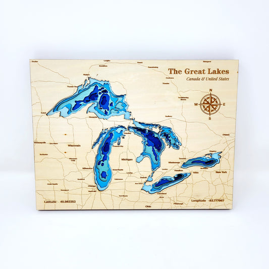 Great Lakes Topographic Wood Map