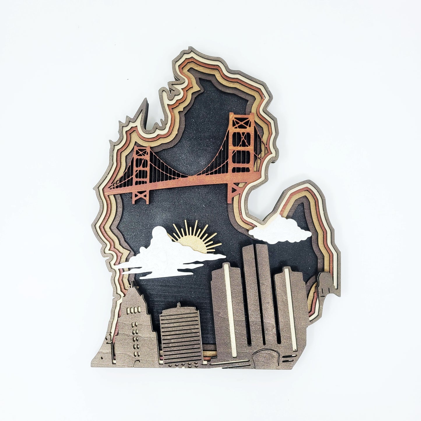 Michigan Layered Laser Cut Wall Art - 3D Wooden State Map, Great Lakes Home Decor