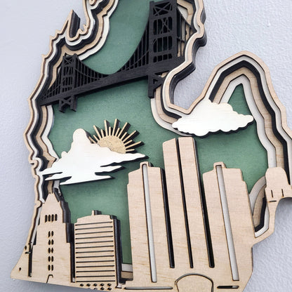 Michigan Layered Laser Cut Wall Art - 3D Wooden State Map, Great Lakes Home Decor - Green Theme