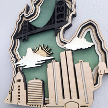 Michigan Layered Laser Cut Wall Art - 3D Wooden State Map, Great Lakes Home Decor - Blue Theme