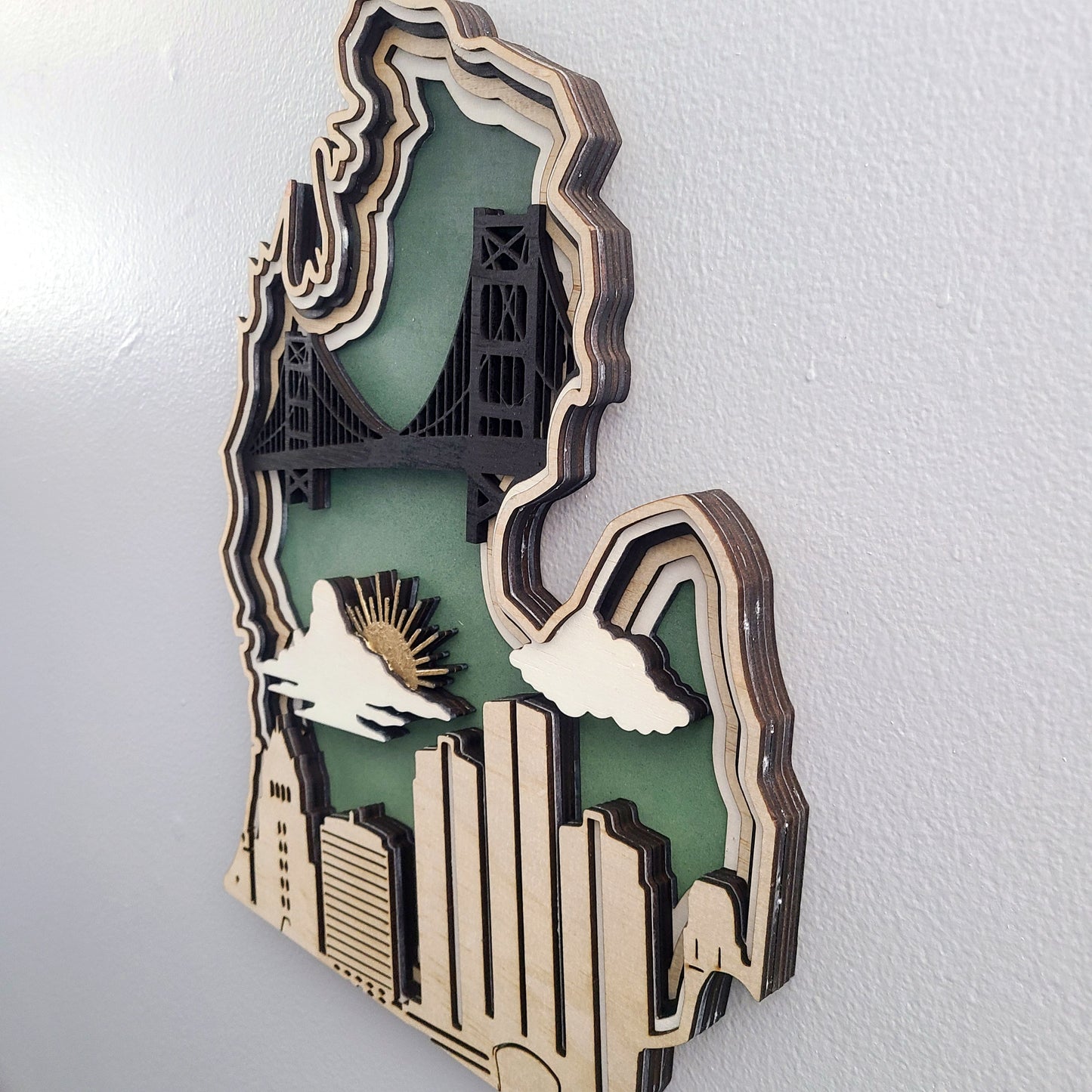 Michigan Layered Laser Cut Wall Art - 3D Wooden State Map, Great Lakes Home Decor - Green Theme