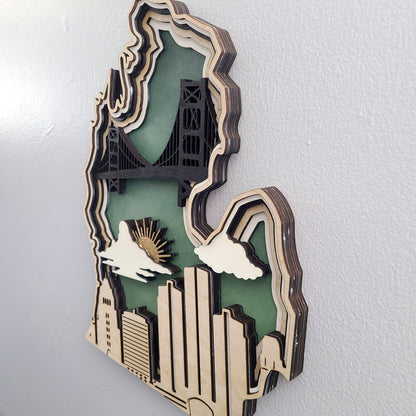 Michigan Layered Laser Cut Wall Art - 3D Wooden State Map, Great Lakes Home Decor - Green Theme