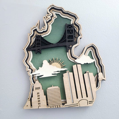Michigan Layered Laser Cut Wall Art - 3D Wooden State Map, Great Lakes Home Decor