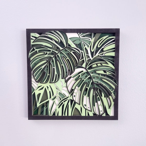 Monstera - Layered Laser Cut Wall Art | 3D Botanical Shadow Box | Tropical Leaf Wood Decor 🌿