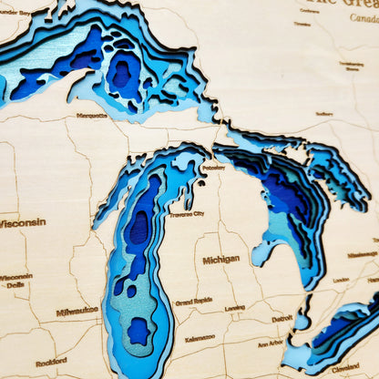 Great Lakes Topographic Wood Map