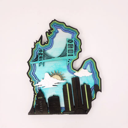 Michigan Layered Laser Cut Wall Art - 3D Wooden State Map, Great Lakes Home Decor