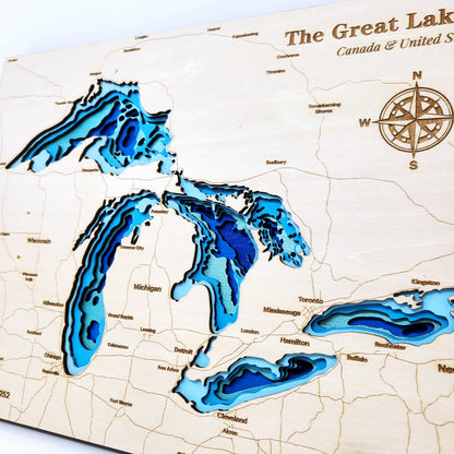 Great Lakes Topographic Wood Map