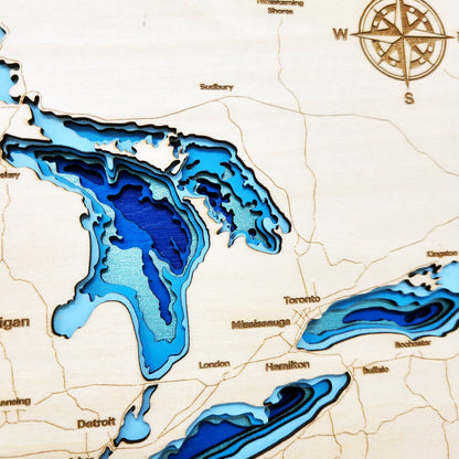 Great Lakes Topographic Wood Map