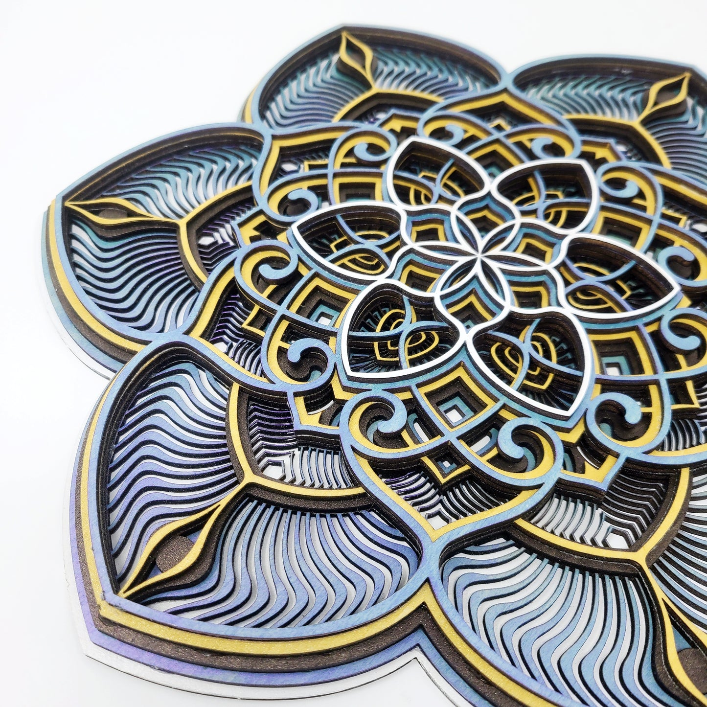 Layered Mandala Wall Art | Laser Cut Wood Mandala Sign | 3D Geometric Floral Wall Hanging | Handmade Boho Meditation Decor