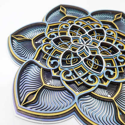 Layered Mandala Wall Art | Laser Cut Wood Mandala Sign | 3D Geometric Floral Wall Hanging | Handmade Boho Meditation Decor