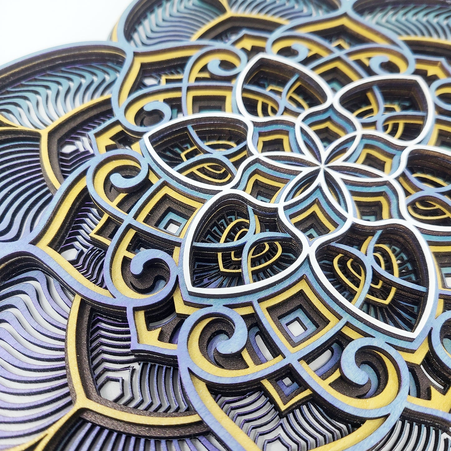 Layered Mandala Wall Art | Laser Cut Wood Mandala Sign | 3D Geometric Floral Wall Hanging | Handmade Boho Meditation Decor