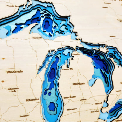 Great Lakes Topographic Wood Map