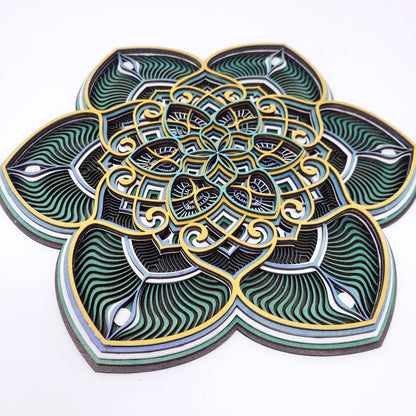Layered Mandala Wall Art | Laser Cut Wood Mandala Sign | 3D Geometric Floral Wall Hanging | Handmade Boho Meditation Decor