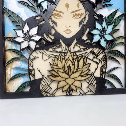 Ozra, the Floral Goddess - Layered Laser Cut Wall Art