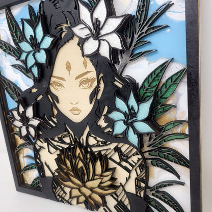 Ozra, the Floral Goddess - Layered Laser Cut Wall Art