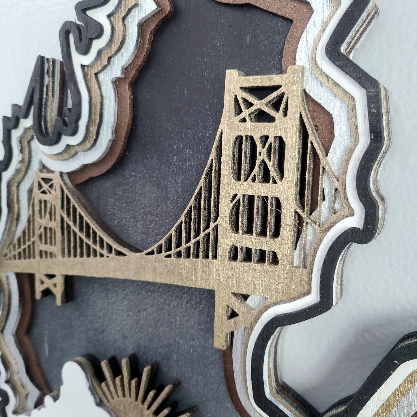 Michigan Layered Laser Cut Wall Art - 3D Wooden State Map, Great Lakes Home Decor - Black Theme