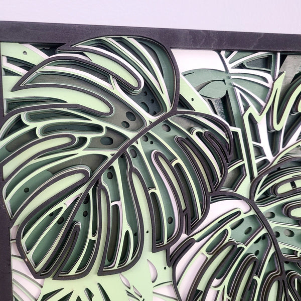 Monstera - Layered Laser Cut Wall Art | 3D Botanical Shadow Box | Tropical Leaf Wood Decor 🌿