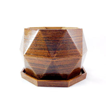 Modern 3D Printed Wood Geometric Octagon Plant Pot and Saucer - Organic Decor for Cacti, Succulents, Flowers