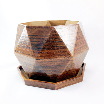 Modern 3D Printed Wood Geometric Octagon Plant Pot and Saucer - Organic Decor for Cacti, Succulents, Flowers