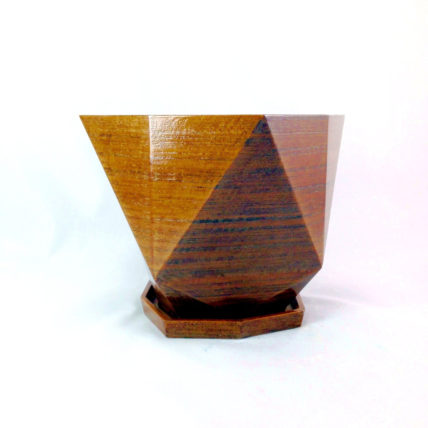 Modern 3D Printed Wood Geometric Plant Pot with Saucer - Eco-Friendly Organic Decor for Cacti, Succulents, and Flowers - Unique Gift Idea