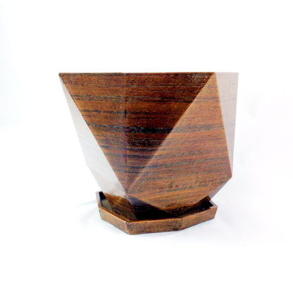 Modern 3D Printed Wood Geometric Plant Pot with Saucer - Eco-Friendly Organic Decor for Cacti, Succulents, and Flowers - Unique Gift Idea