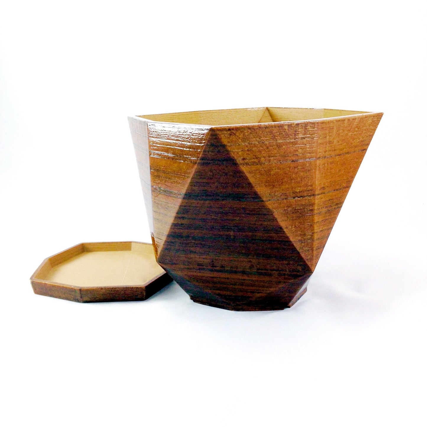 Modern 3D Printed Wood Geometric Plant Pot with Saucer - Eco-Friendly Organic Decor for Cacti, Succulents, and Flowers - Unique Gift Idea