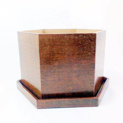 Modern 3D Printed Wood Geometric Hexagon Plant Pot and Saucer - Ideal for Cacti, Succulents, or Flowers - Gift Idea