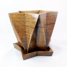 Set of 3 Geometric Planters with Saucer - Wood Grain Effect, 3D Printed, Modern Container - Great for Houseplants, Succulents, and Cacti