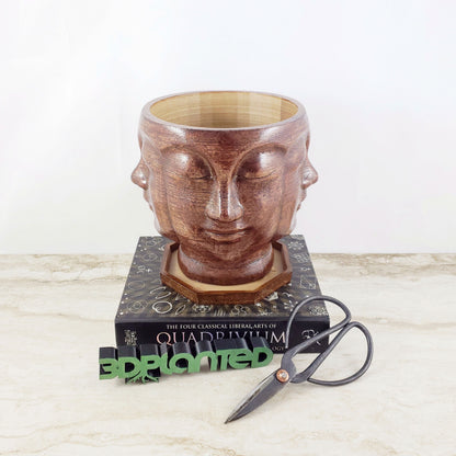 Modern 3D Printed Wood Face Plant Pot and Saucer - Ideal for Cacti, Succulents, or Flowers - Head Planter