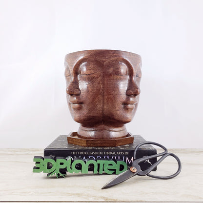 Modern 3D Printed Wood Face Plant Pot and Saucer - Ideal for Cacti, Succulents, or Flowers - Head Planter