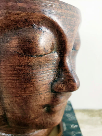 Modern 3D Printed Wood Face Plant Pot and Saucer - Ideal for Cacti, Succulents, or Flowers - Head Planter