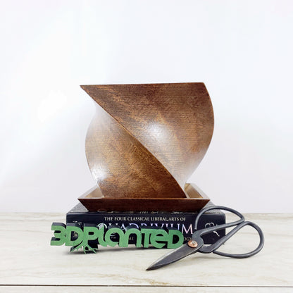 Modern 3D Printed Wood Geometric Square Twist Planter with Saucer - Organic Decor for Cacti, Succulents, and Flowers - Gift Idea!
