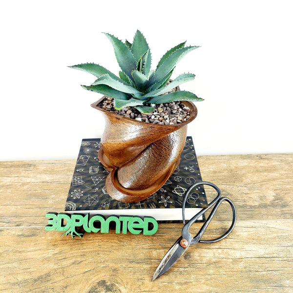 Modern 3D Printed Wood Heart Twist Plant Pot with Saucer - Ideal for Cacti, Succulents, or Flowers - Gift Idea