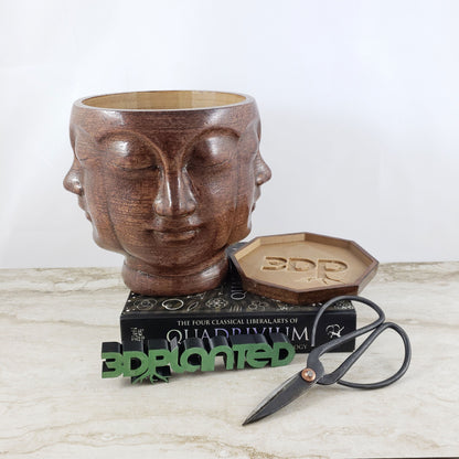 Modern 3D Printed Wood Face Plant Pot and Saucer - Ideal for Cacti, Succulents, or Flowers - Head Planter