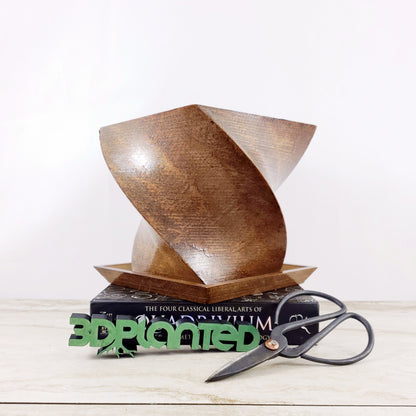 Modern 3D Printed Wood Geometric Square Twist Planter with Saucer - Organic Decor for Cacti, Succulents, and Flowers - Gift Idea!