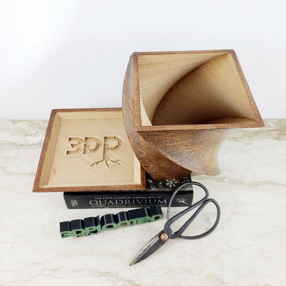 Modern 3D Printed Wood Geometric Square Twist Planter with Saucer - Organic Decor for Cacti, Succulents, and Flowers - Gift Idea!