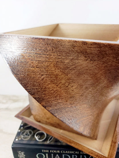 Modern 3D Printed Wood Geometric Square Twist Planter with Saucer - Organic Decor for Cacti, Succulents, and Flowers - Gift Idea!