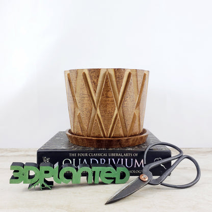 Modern 3D Printed Wood Geometric Plant Pot and Saucer - Ideal for Cacti, Succulents, and Flowers - Gift Idea