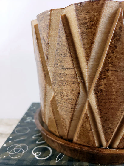 Modern 3D Printed Wood Geometric Plant Pot and Saucer - Ideal for Cacti, Succulents, and Flowers - Gift Idea