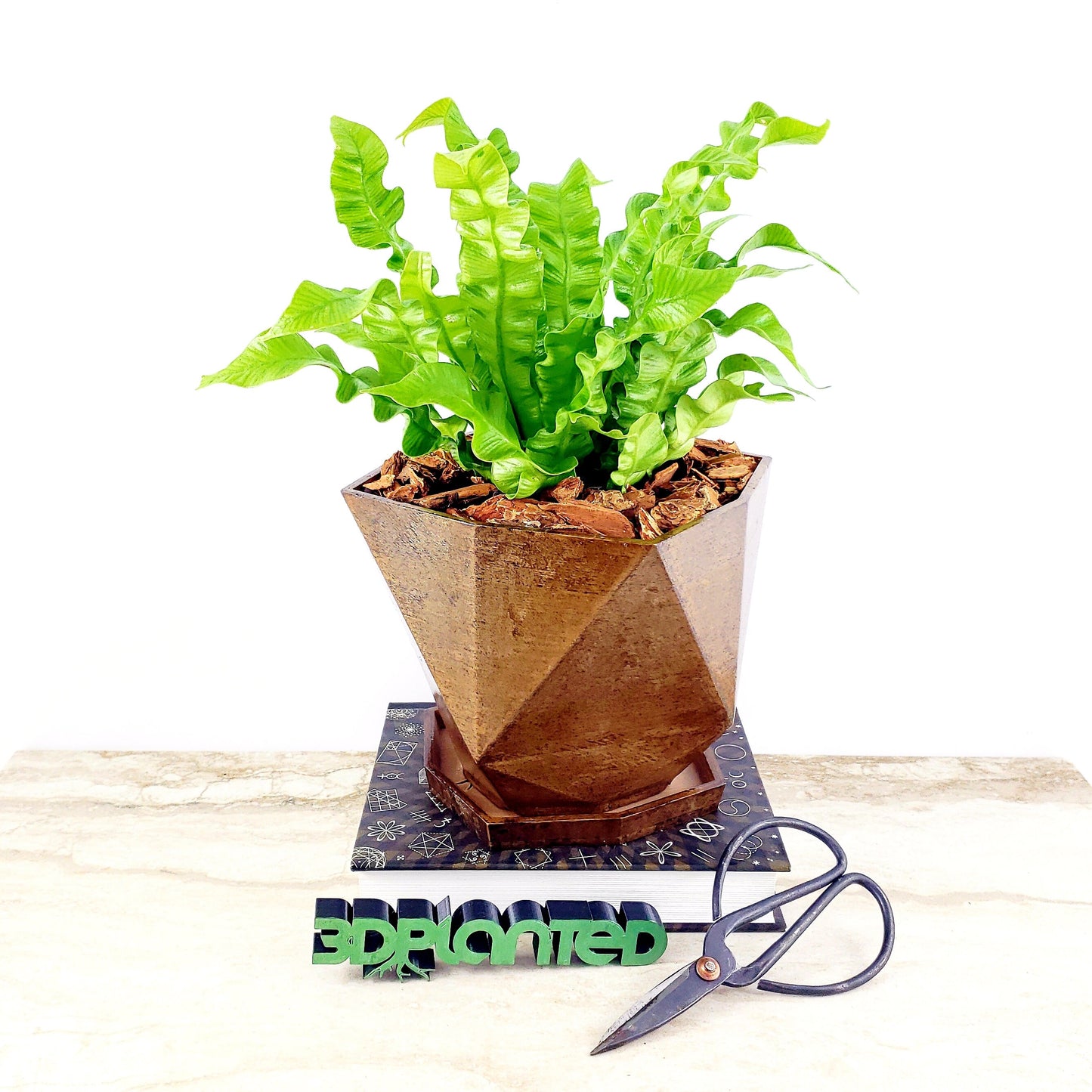 Modern 3D Printed Wood Geometric Plant Pot with Saucer - Eco-Friendly Organic Decor for Cacti, Succulents, and Flowers - Unique Gift Idea