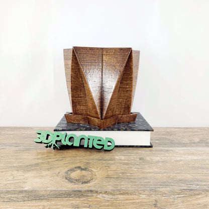 3D Printed Wood Geometric Star Plant Pot and Saucer - Modern Organic Decor for Cacti, Succulents, or Flowers - Unique Gift Idea