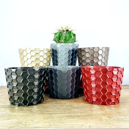 Concrete Planter Honeycomb Geometric - Indoor/Outdoor Plant Pot