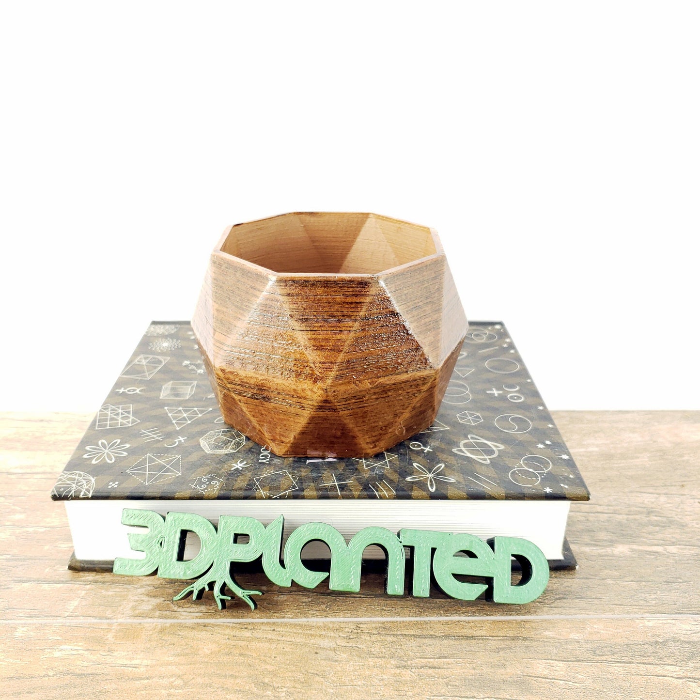 SET OF 4 - 3D Printed wood geometric small plant pots. Modern organic decor - great for cacti and succulents, or as a flower pot!