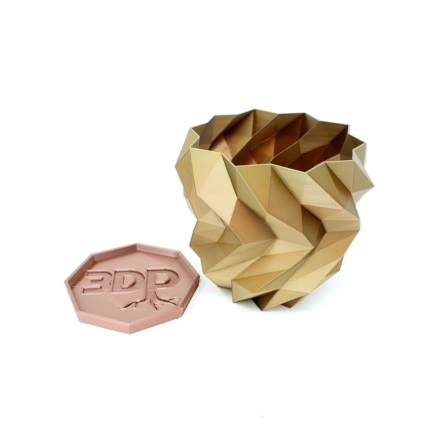 Luxury Planter Bronze Brown Metallic Effect Pot Geometric 3D Print Flower Cactus Succulent Container Shelf Desk Decoration Secret Santa Gift