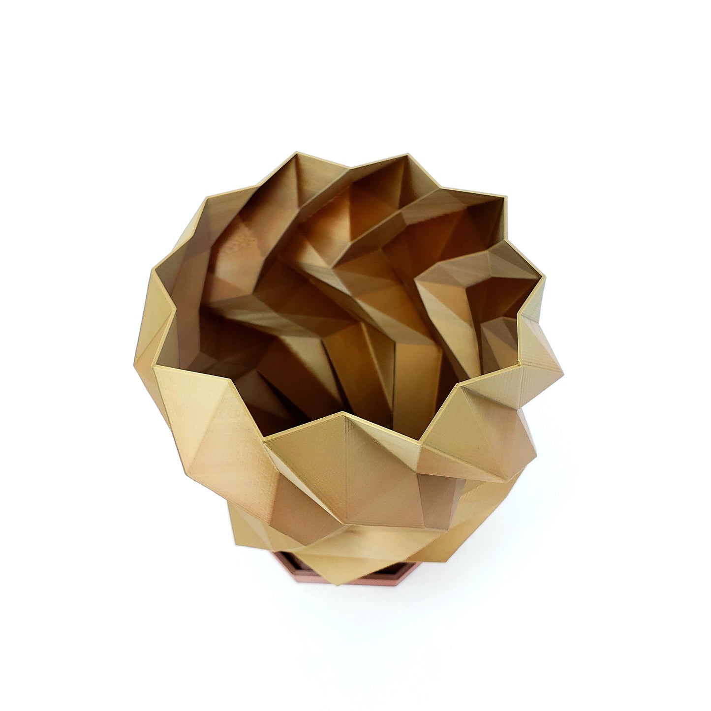 Luxury Planter Bronze Brown Metallic Effect Pot Geometric 3D Print Flower Cactus Succulent Container Shelf Desk Decoration Secret Santa Gift